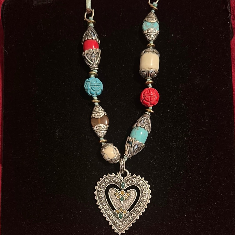 Lucky Brand Blue and Red Heart Pendant Necklace